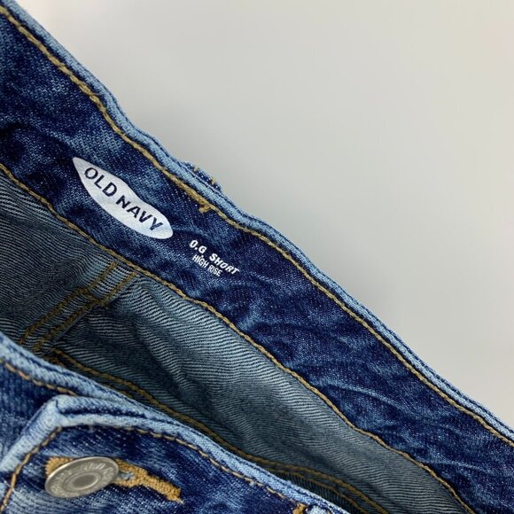 Old Navy OG Shorts Blue Denim High Rise Button Fly Distressed Cutoff - Picture 4 of 10